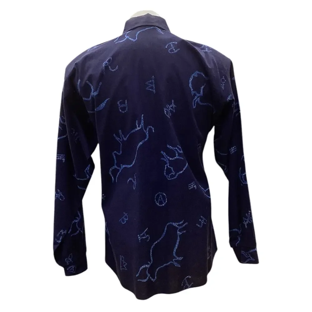 Vintage Roper Women’s Top Size M Cotton Button Down Bull Motif Dark Blue